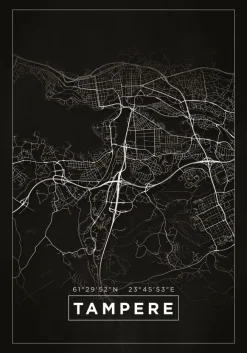 Karta - Tampere - Svart Poster (21x29.7 cm (A4))