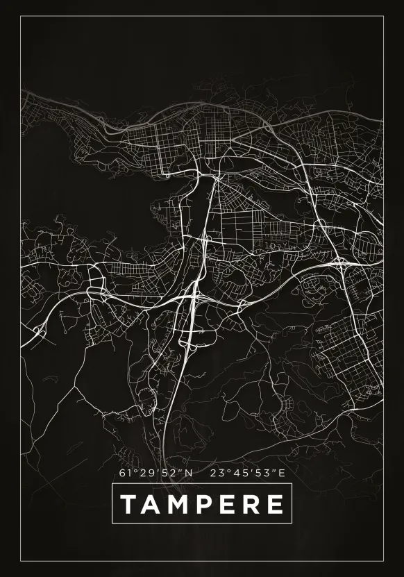 Karta - Tampere - Svart Poster (21x29.7 cm (A4))
