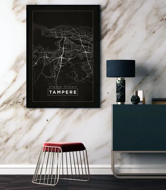 Karta - Tampere - Svart Poster (21x29.7 cm (A4))