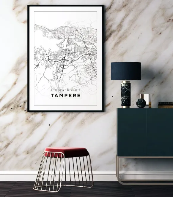 Karta - Tampere - Vit Poster (21x29.7 cm (A4))