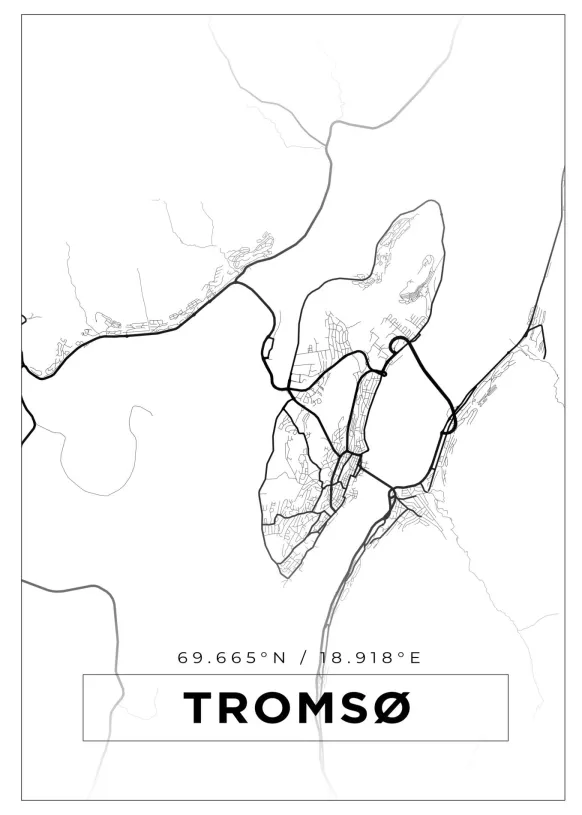 Karta - Tromsø - Vit Poster (21x29.7 cm (A4))