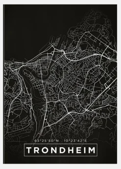 Karta - Trondheim - Svart Canvastavla (30x40 cm)