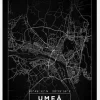 Karta - Umeå - Svart Canvastavla (30x40 cm)