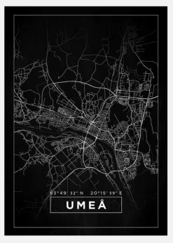 Karta - Umeå - Svart Canvastavla (30x40 cm)