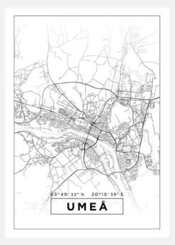 Karta - Umeå - Vit Canvastavla (30x40 cm)