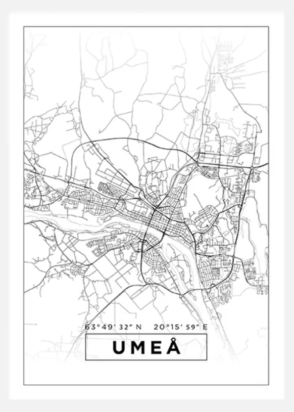 Karta - Umeå - Vit Canvastavla (30x40 cm)