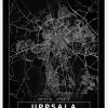 Karta - Uppsala - Svart Canvastavla (30x40 cm)