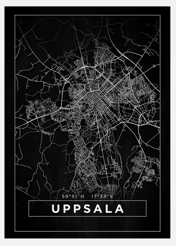 Karta - Uppsala - Svart Canvastavla (30x40 cm)