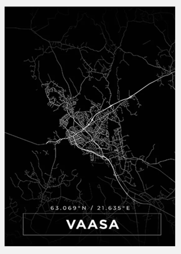 Karta - Vaasa - Svart Canvastavla (30x40 cm)