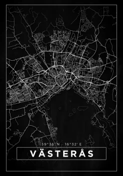 Karta - Västerås - Svart Poster (21x29.7 cm (A4))
