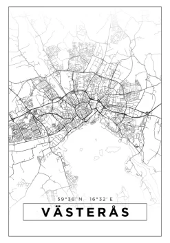 Karta - Västerås - Vit Poster (21x29.7 cm (A4))