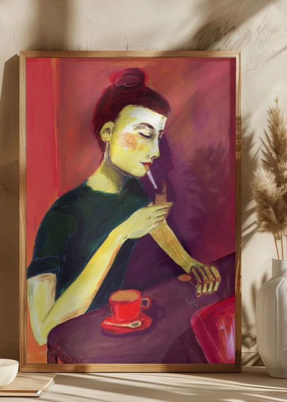 Lady lighting cigarette Poster (21x29.7 cm (A4))
