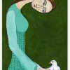Lady Sitting With White Dove Bird Woman Canvastavla (30x40 cm)