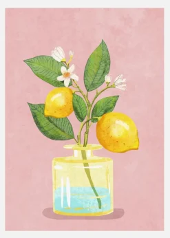 Lemon Bunch In Vase Canvastavla (30x40 cm)