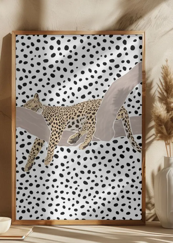 Leopard Sleeping Polkadots Poster (21x29.7 cm (A4))