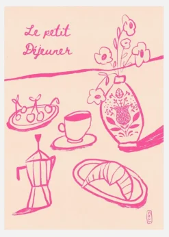 Le Petit Dejeuner Breakfast In Pink Canvastavla (30x40 cm)