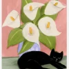 Lilies In A Vase And A Black Cat - Still Life Canvastavla (30x40 cm)
