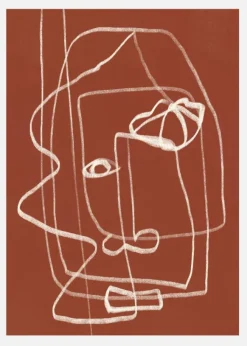 Line Art Abstract Portrait Terracotta 03 Canvastavla (30x40 cm)