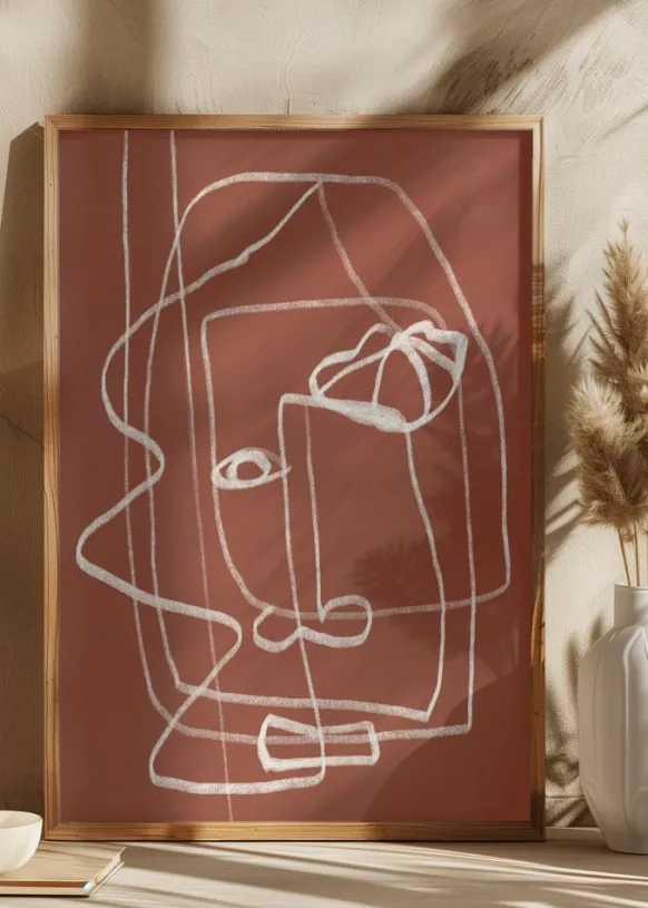 Line art abstract portrait terracotta 03 Poster (21x29.7 cm (A4))