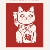 Maneki-neko Cat Red Canvastavla (30x40 cm)