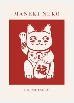 Maneki-neko Cat Red Canvastavla (30x40 cm)