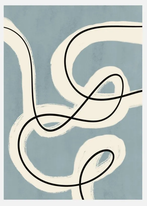 Minimalist Line Art In Blue Grey Canvastavla (30x40 cm)