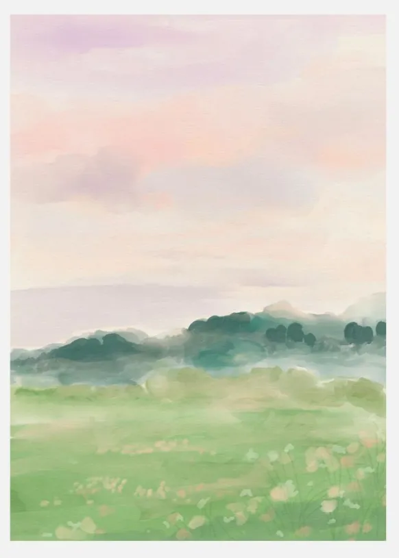 Misty Morning Fields Canvastavla (30x40 cm)