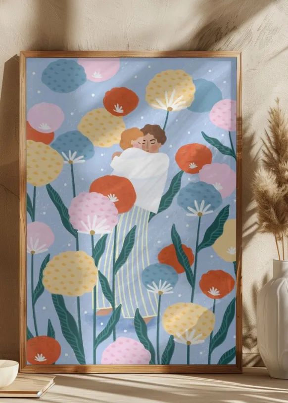 Mother and Child Amongst Flowers Poster (21x29.7 cm (A4))