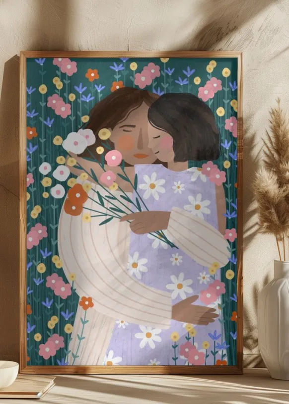 Mother and Daughter in wildflower garden Poster (21x29.7 cm (A4))