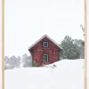 Old red house during snowstorm Poster (21x29.7 cm (A4))
