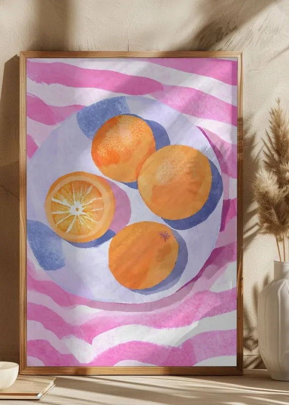 Orangen auf Teller Poster (21x29.7 cm (A4))