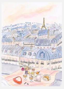 Parisian Rooftop Picnic With Eiffel Tower Views Canvastavla (30x40 cm)