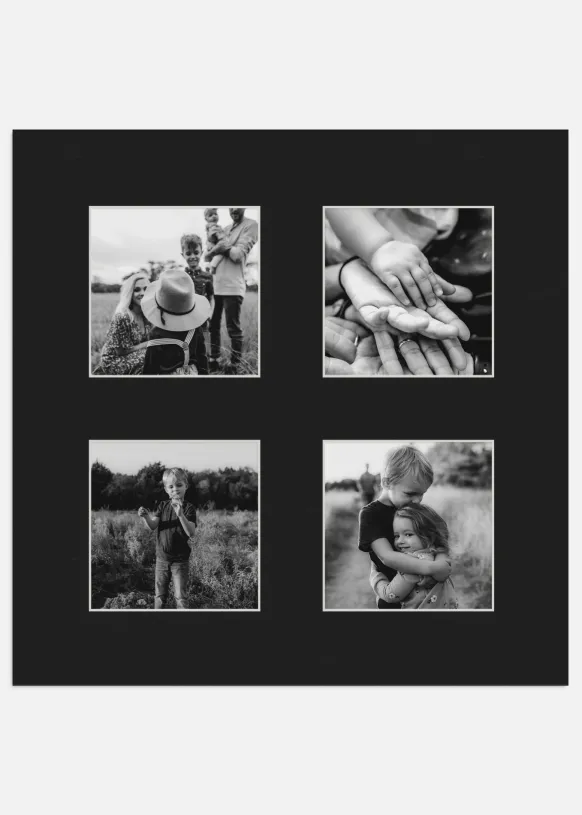 Passepartout Svart 10x10 cm - Collage 4 Bilder (3x3 cm)