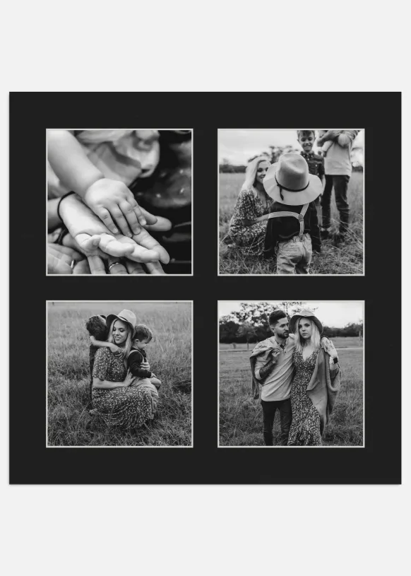 Passepartout Svart 30x30 cm - Collage 4 Bilder (11x11 cm)