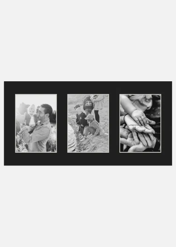 Passepartout Svart 25x50 cm - Collage 3 Bilder(12x17 cm)