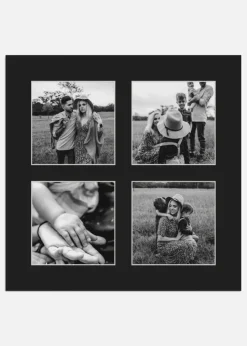 Passepartout Svart 40x40 cm - Collage 4 Bilder (14x14 cm)