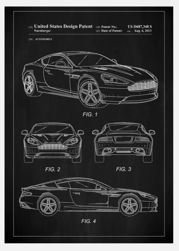 Patent Print - Aston Martin - Black Canvastavla (30x40 cm)