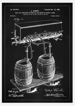 Patent Print - Beer Kegs - Black Canvastavla (30x40 cm)
