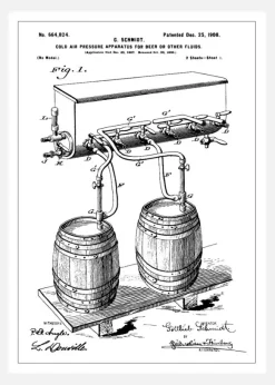 Patent Print - Beer Kegs - White Canvastavla (30x40 cm)