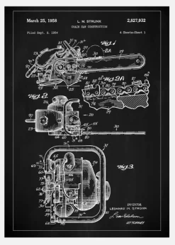 Patent Print - Chain Saw - Black Canvastavla (30x40 cm)