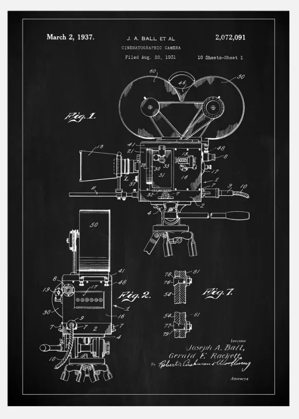 Patent Print - Cinematic Camera - Black Canvastavla (30x40 cm)