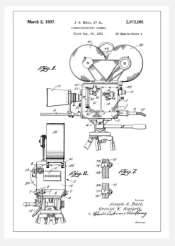 Patent Print - Cinematic Camera - White Canvastavla (30x40 cm)