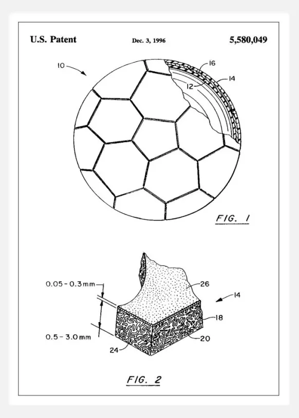 Patent Print - Football - White Canvastavla (30x40 cm)