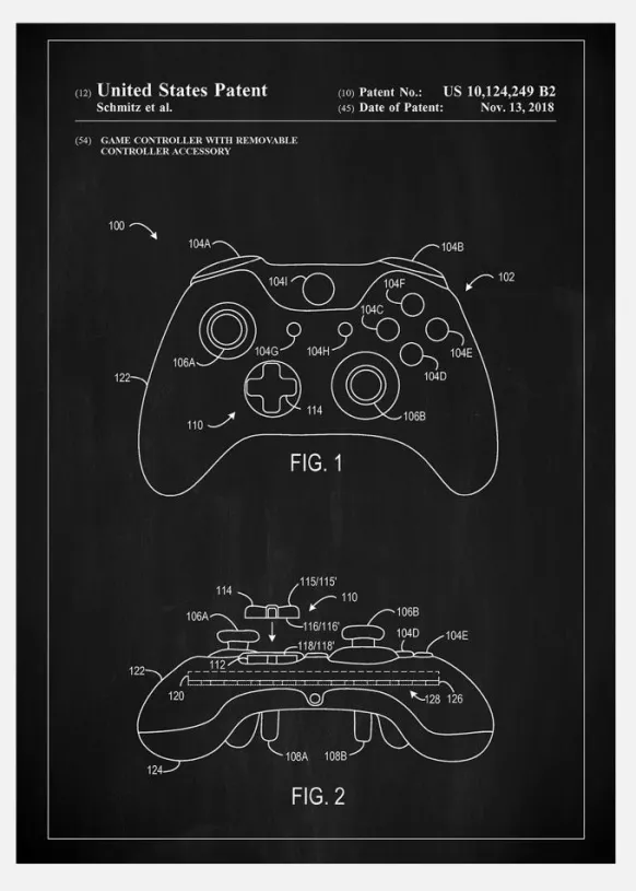 Patent Print - Game Controller III - Black Canvastavla (30x40 cm)