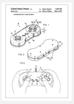 Patent Print - Game Controller I - White Canvastavla (30x40 cm)