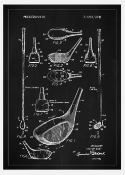 Patent Print - Golf Club - Black Canvastavla (30x40 cm)
