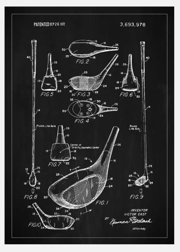 Patent Print - Golf Club - Black Canvastavla (30x40 cm)