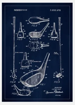 Patent Print - Golf Club - Blue Canvastavla (30x40 cm)
