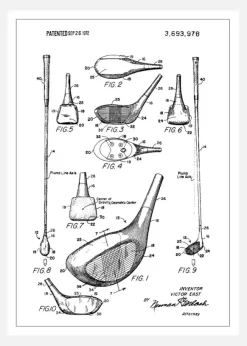 Patent Print - Golf Club - White Canvastavla (30x40 cm)