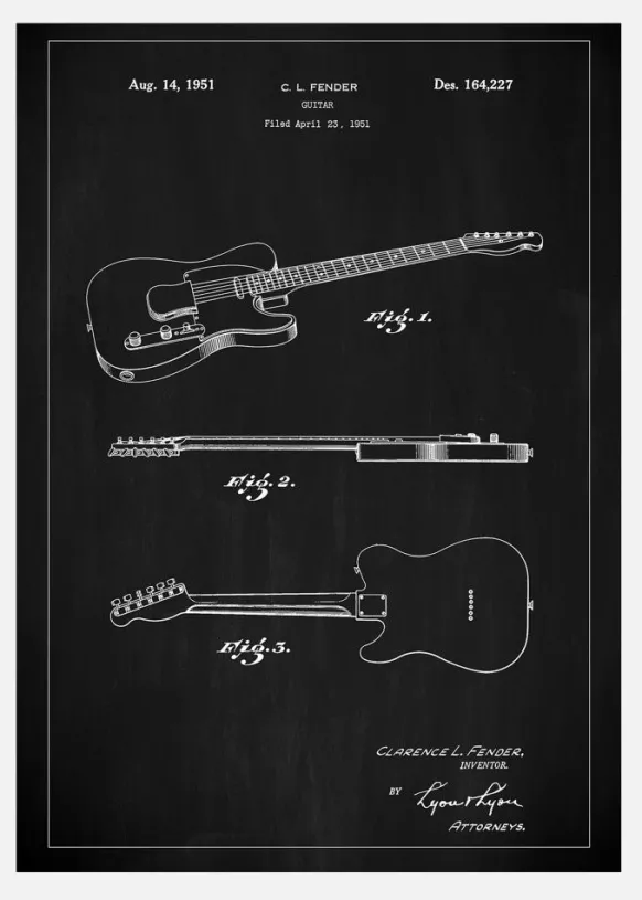 Patent Print - Guitar - Black Canvastavla (30x40 cm)